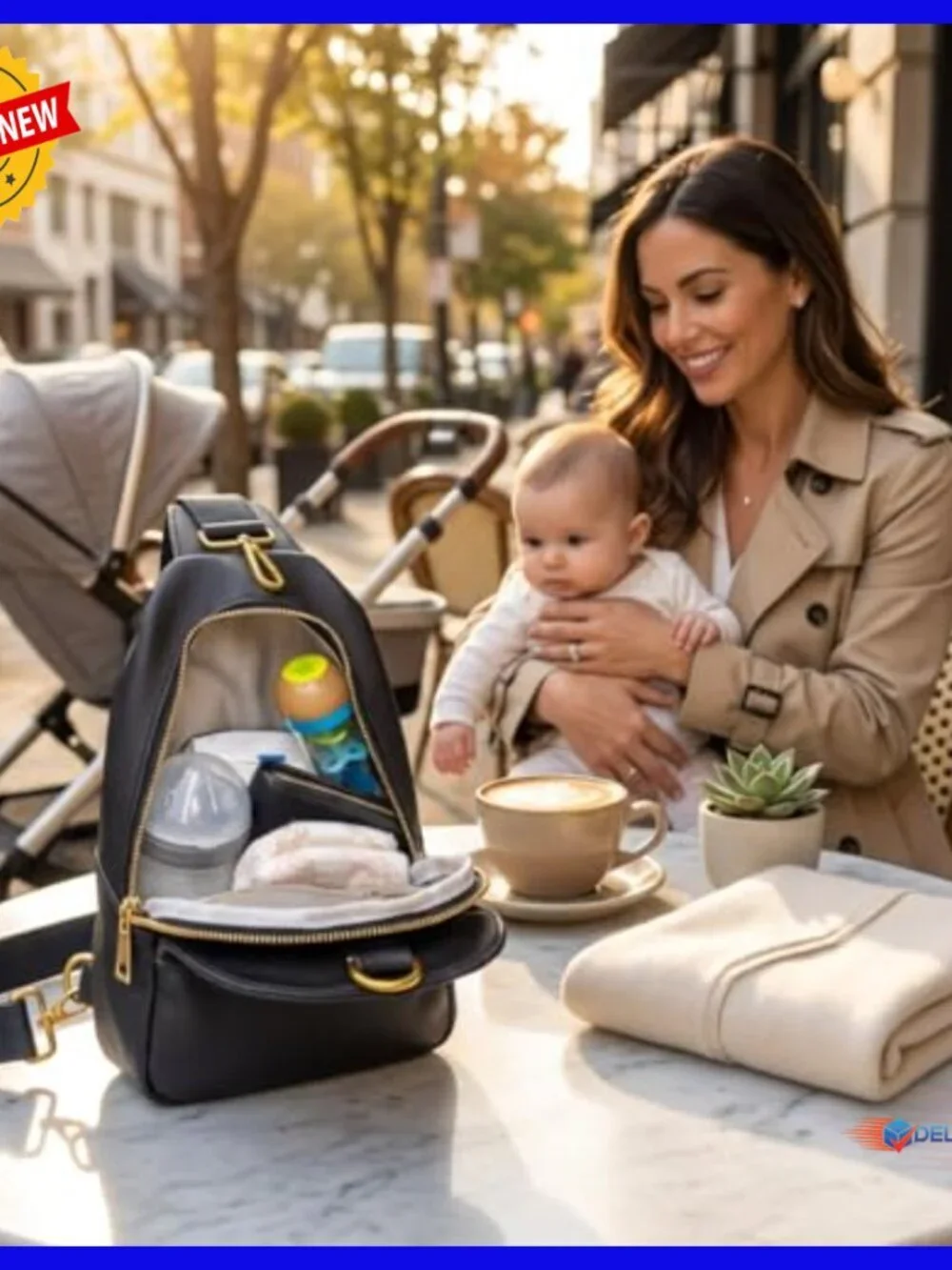 Mini Diaper Backpack with Crossbody Strap, Vegan Leather, Insulated Pocket